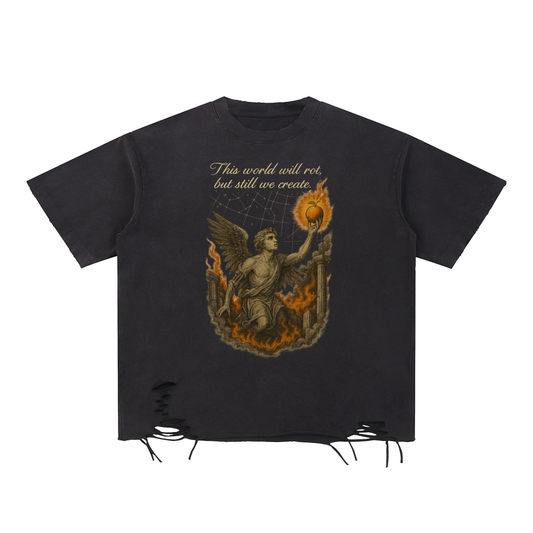 "This World Will Rot" Snow Washed Raw-Hem T-Shirt