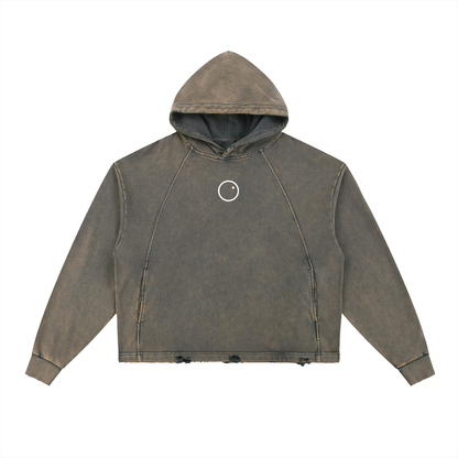 "Emblem" Vintage Washed Frayed-Hem Hoodie