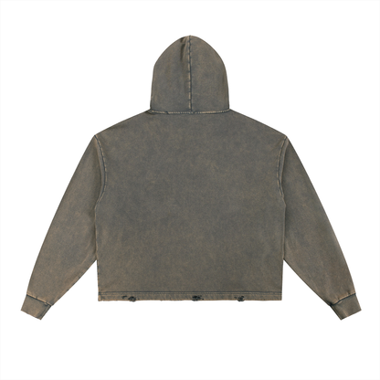 "Emblem" Vintage Washed Frayed-Hem Hoodie