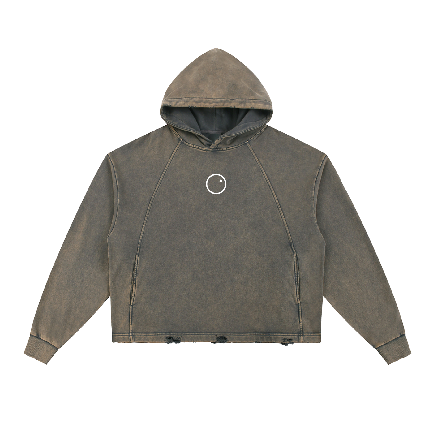 "Emblem" Vintage Washed Frayed-Hem Hoodie
