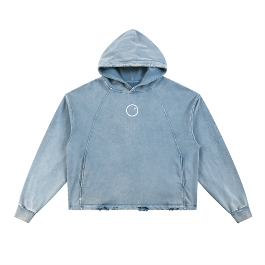 "Emblem" Vintage Washed Frayed-Hem Hoodie