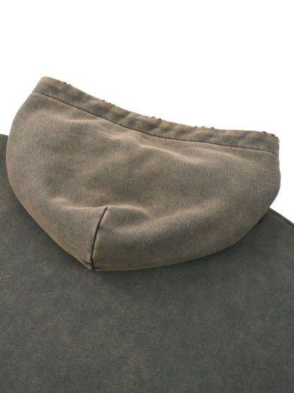 "Emblem" Vintage Washed Frayed-Hem Hoodie